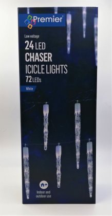 Premier Decorations 24 Chaser Icicle Lights with 72 LED - White