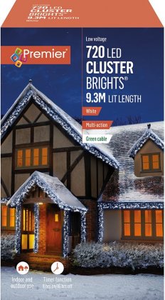 Premier Decorations 720 Multi-Action LED Cluster Brights Timer Lights - White With Green Cable