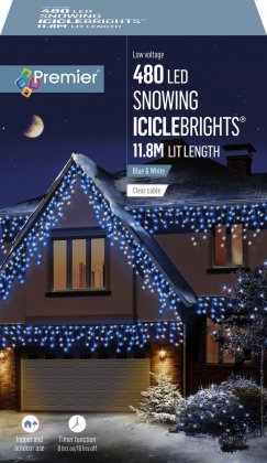 Premier Decorations Snowing IcicleBrights 480 LED with Clear Cable - Blue/White