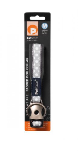 Petface Signature Padded Dog Collar Grey Dots Med