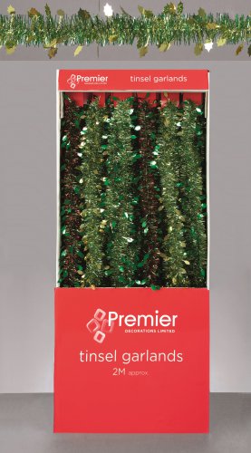 premier decorations tinsel garland with holly 8cm x 2m -