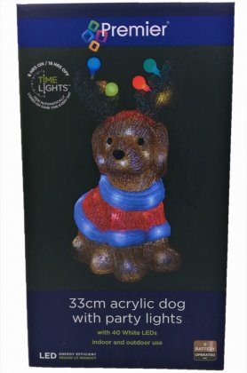 Premier Decorations Battery Operated Lit Acrylic Xmas Dog 33cm