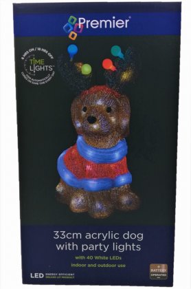 Premier Decorations 33cm Battery Operated Lit Acrylic Xmas Dog