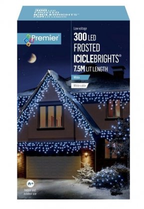 Premier Decorations 300 LED Frosted IcicleBrights with White Cable - Blue & White LED