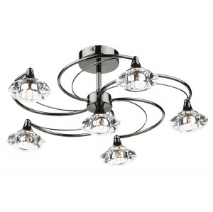 Dar Luther 6 Light Semi Flush with Crystal Glass Black Chrome