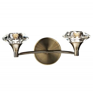 Dar Luther Double Wall Bracket with Crystal Glass Antique Brass