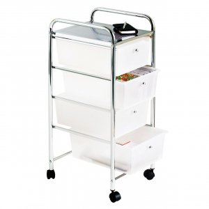 Trolley 4 White Plastic Drawers Chrome Steel Tube Frame