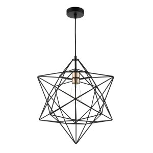 Dar Luanda 1 Light Pendant Matt Black & Bright Copper Detail