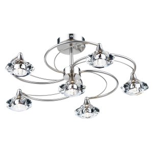 Dar Luther 6 Light Semi Flush with Crystal Glass Satin Chrome