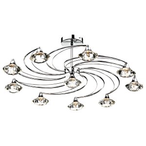 Dar Luther 10 Light Semi Flush w/Crystal Glass Polished Chrome