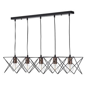 Dar Midi 5 Light Bar Pendant Black and Copper