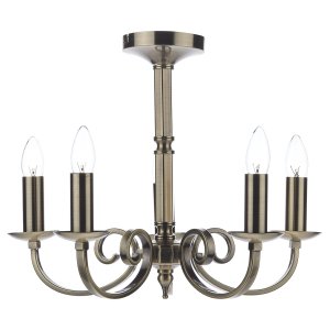 Dar Murray 5 Light Dual Mount Pendant Antique Brass