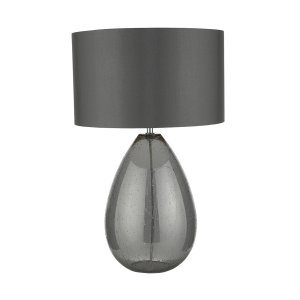 Dar Rain Table Lamp Smoked Glass with Grey Shade