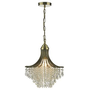 Dar Suri 1 Light Pendant Antique Brass with Clear Beads