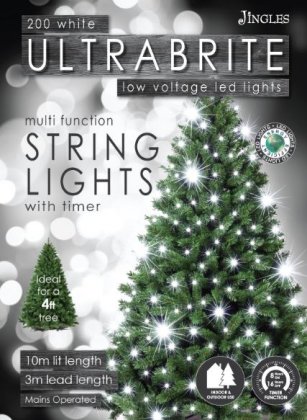 Jingles 200 UltraBrite Multi-Function LED Lights with Timer - White