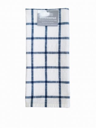 Le Chateau Stonewashed Cotton Tea Towel - Blue Check