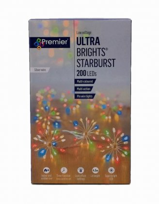 Premier Decorations UltraBrights Starburst Multi-Action 200 LED on Silver Wire - Multicoloured