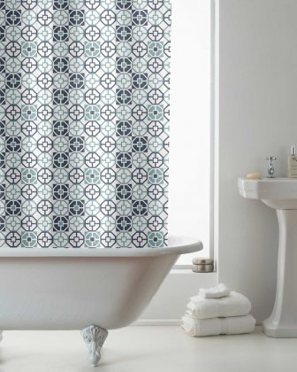 Country Club Geo Tiles Design Shower Curtain with Rings