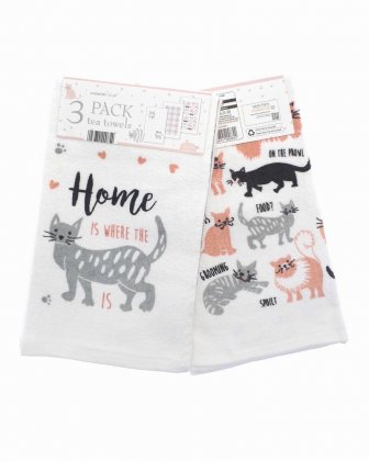 Country Club Pack of 3 Cats Design Tea Towels