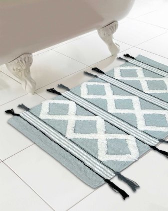 Country Club Berber Tassel Design 100% Cotton Bath Mat 46x76cm - Grey