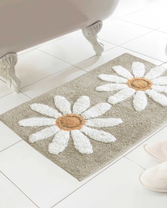 Country Club Fluer Design 100% Cotton Bath Mats 50x80cm - Natural