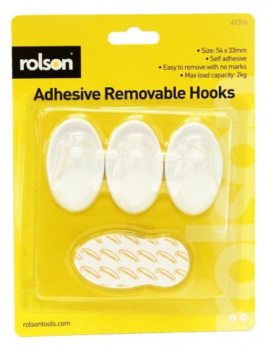 Rolson 3pc Removable Adhesive Plastic Hook