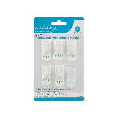 Ashley Housewares White ABS Removable Mini Square Hooks (Pack 5)