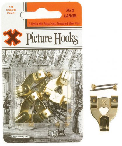 X Large Brass Picture Hooks No3 x3 