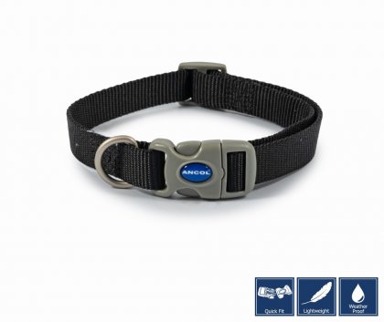 Ancol Black Nylon Adjustable Collar - 45-70cm