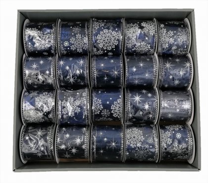 Premier Decorations Luxury Ribbon 6cm x 2.7M Dark Blue & Silver - Assorted