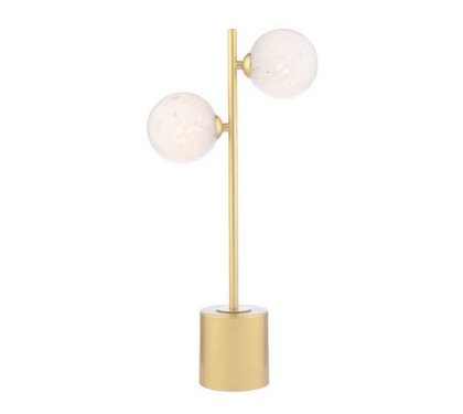 Dar Spiral 2 Light Table Lamp Matt Gold with White Confetti Glass