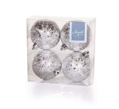 Premier Decorations Baubles with Flower Crinkle Design 80mm (Pack of 4) - Silver