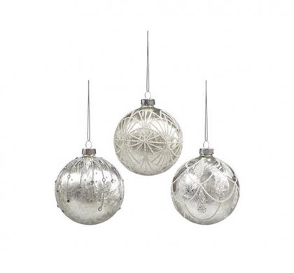 Premier Decorations 80mm Iced White Glitter Glass Bauble - Assorted