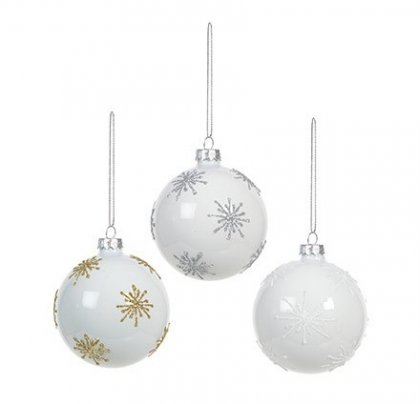 Premier Decorations 80mm Winter White Starflake Ball - Assorted