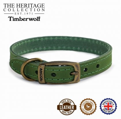 Ancol Timberwolf Green Leather Dog Collar - Size 3