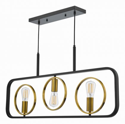 Ryota 3 Light Bar Pendant Satin Black Antique Gold