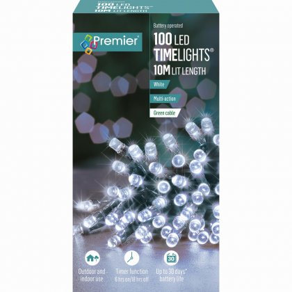 Premier Decorations Timelights Battery Operated Multi-Action 100 LED - White