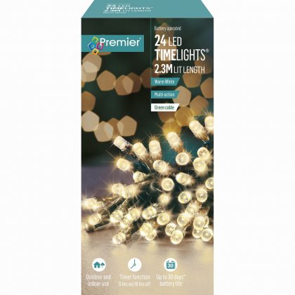 Premier Decorations Timelights Battery Operated Multi-Action 24 LED with Green Cable - Warm White