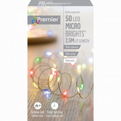 Premier Decorations MicroBrights Battery Operated Multi-Action Lights with Timer 50 LED - Multicoloured