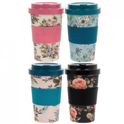 Lesser and Pavey Eco Bamboo Travel Mug 350ml - Floral Designs