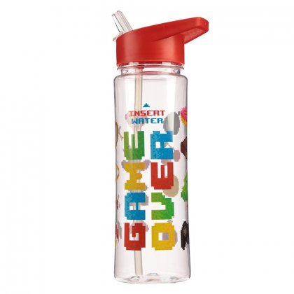 Puckator Reusable 550ml Water Bottle with Flip Straw - Game Over