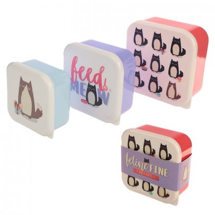 Set of 3 Lunch Boxes - Feline Fine Cat Design