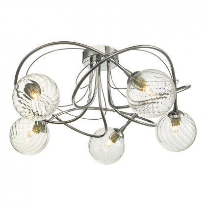 Onawa 5 Light Semi Flush Polished Chr-Twisted Closed Glass