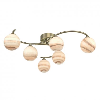 Atiya 6 Light Sem-Flush Ceiling Light Antiq Brass-Planet Glass