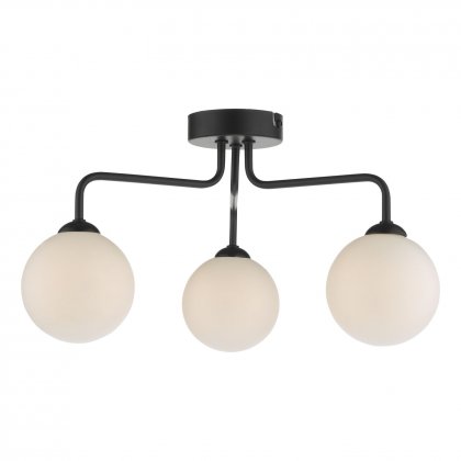 Feya 3 Light Semi Flush Ceiling Light Matt Black Opal Glass