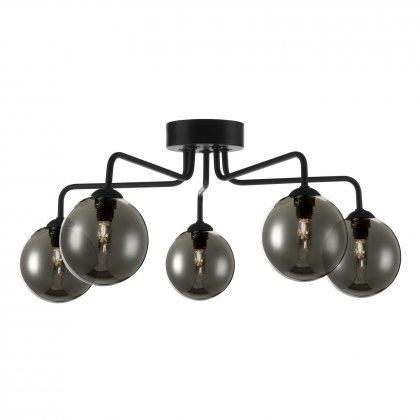 Feya 5 Light Semi Flush Ceiling Light Matt Black Smoked Glass