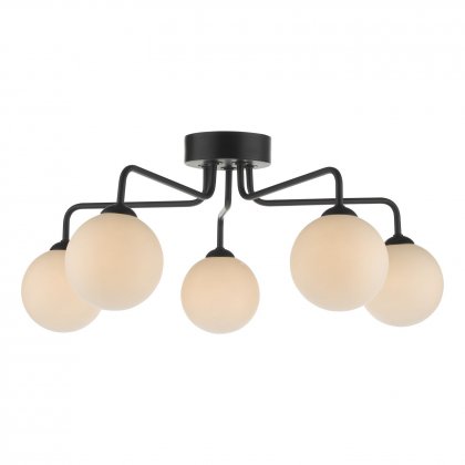 Feya 5 Light Semi Flush Ceiling Light Matt Black Opal Glass