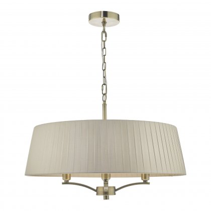 Cristin 4 Light Pendant Antique Brass With Taupe Ribbon Shade