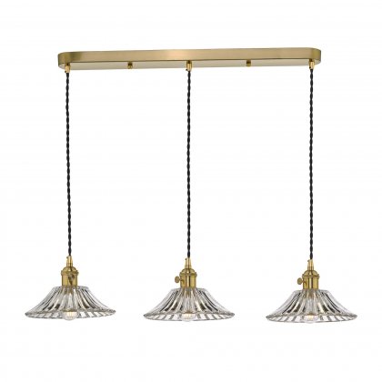 3 Light Brass Suspension With Flared Glass Shades