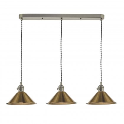 3 Light Antique Chrome Suspension With Aged Brass Shades